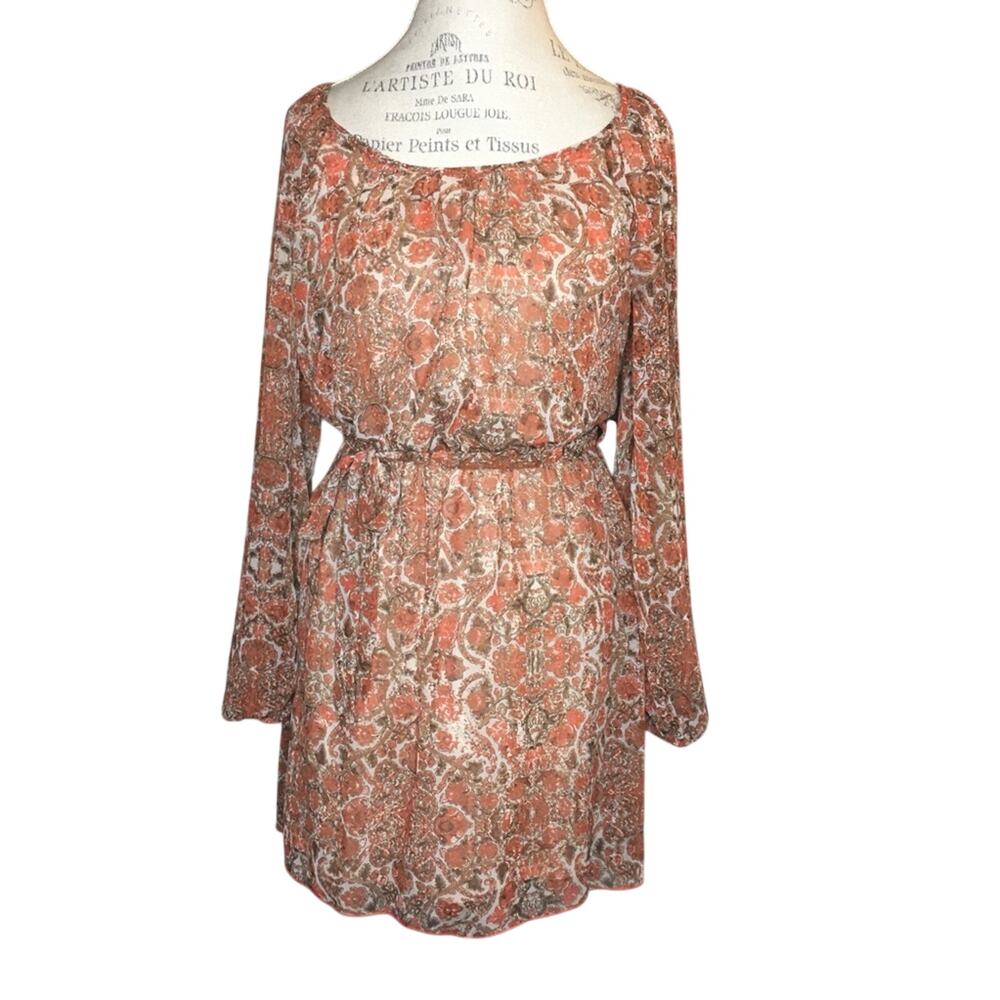 Accidentally In Love Long Sleeve Dress In Orange Paisley Women's Size Medium